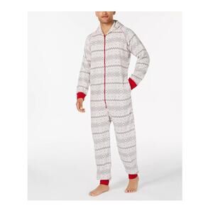 NEW Macys Family Pajamas PJ Men M Winter Fairisle Onesie Hood Pockets Soft Plush